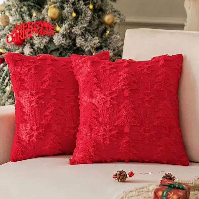 Plush Snowflake Christmas Tree Living Room Sofa Cushion Holiday Party Decoration Pillowcase Red - Shop at LoveMi