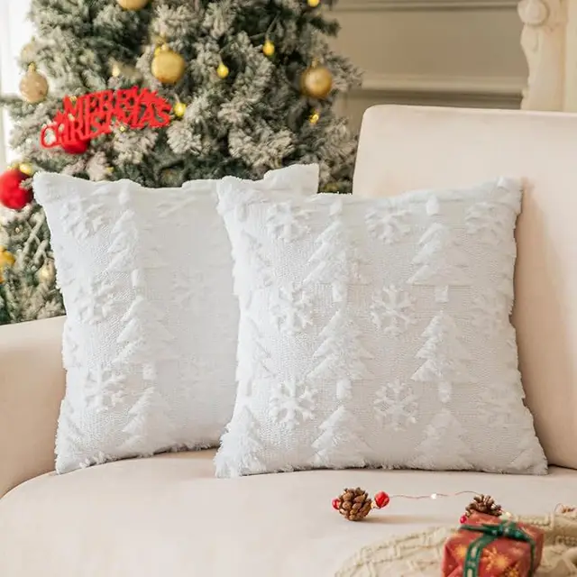 Plush Snowflake Christmas Tree Living Room Sofa Cushion Holiday Party Decoration Pillowcase White - Shop at LoveMi