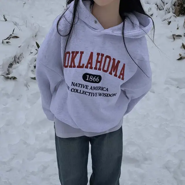 Dongdaemun Special Letter Embroidered Velvet Padded Thickened Sweater Light Gray - Shop at LoveMi