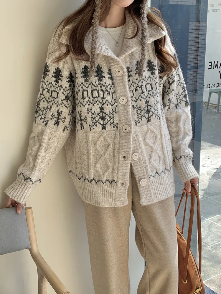 Twist Weave Thick Thermal Knitting Cardigan Apricot - Shop at LoveMi