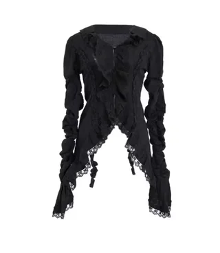 American Women's Retro Lace Long-sleeved Top - Black