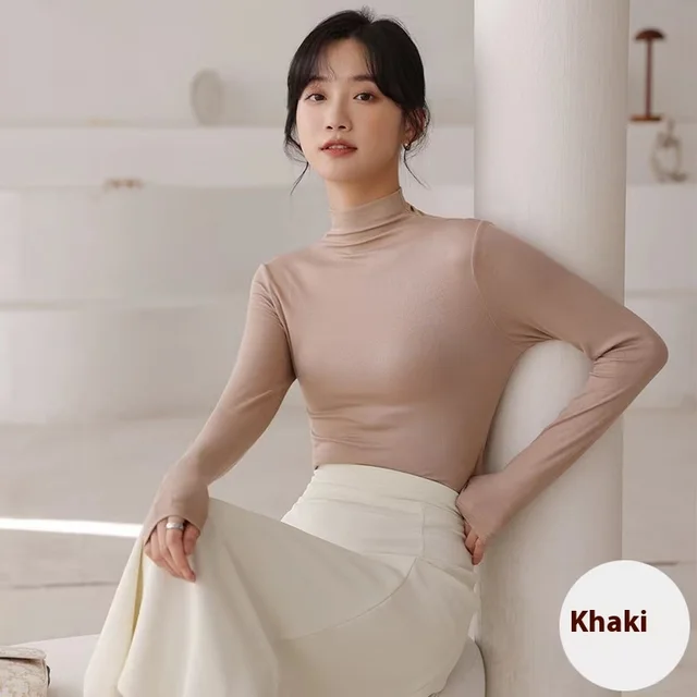 Nine Colors Half Turtleneck Bottoming Shirt Women's Inner Wear Spring And Autumn Khaki - Shop at LoveMi