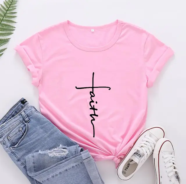 Women's Fashionable English Letter Short Sleeve Top - Pink Black Words - View 1