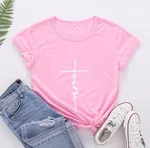 Women's Fashionable English Letter Short Sleeve Top - White Words On Pink Background