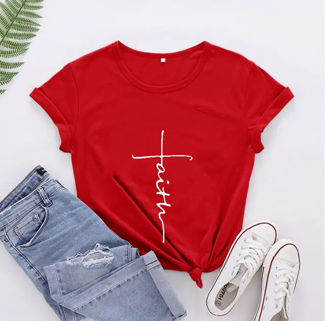 Women's Fashionable English Letter Short Sleeve Top White Words On Red Background - Shop at LoveMi