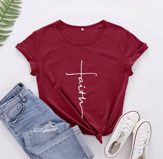 Women's Fashionable English Letter Short Sleeve Top Wine Red White Characters - Shop at LoveMi
