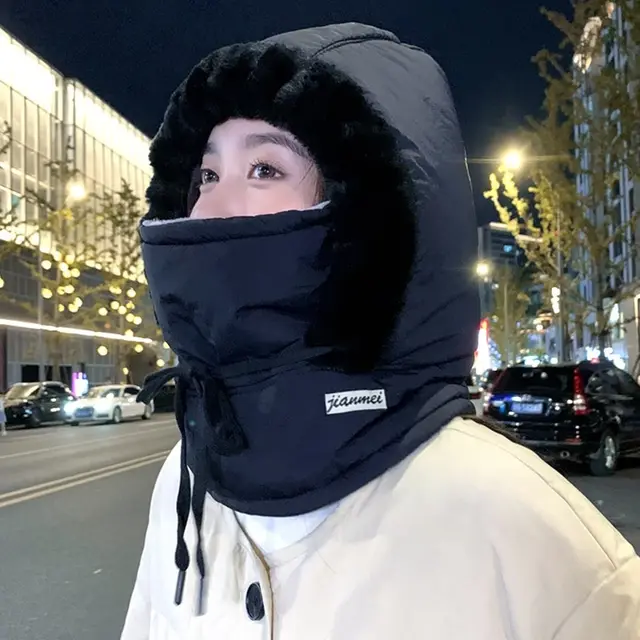 Winter Lei Feng Hat Men's And Women's Big Head Circumference Fleece lined Warm Black - Shop at LoveMi