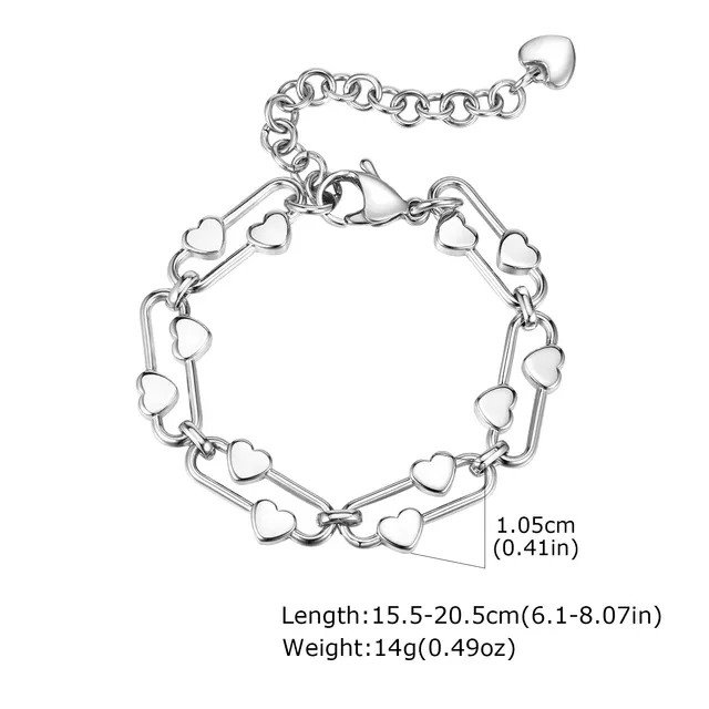 All match Silver Stainless Steel Heart shaped Oval Bracelet Women's Fashion Personal Accessories Steel Color - Shop at LoveMi