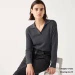 Women's Machine Washable Rib Half-open Collar Sweater - Dark Gray