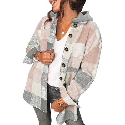 Women's Winter Pure Cotton Plaid Jacket Pink - Shop at LoveMi