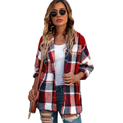 Women's Winter Pure Cotton Plaid Jacket Red - Shop at LoveMi