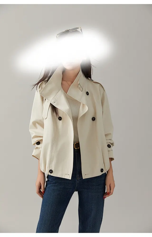 Women's Simple Easy Matching Waisted Stand Collar Jacket Trench Coat Milky White - Shop at LoveMi
