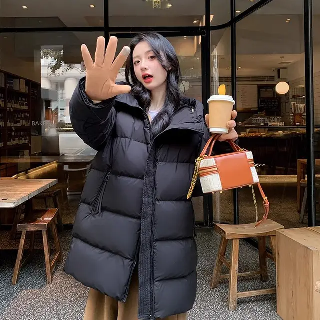 Women's Cotton padded Clothes Winter Mid length 90 White Duck Down Korean Style Sense Of Design Small Thick Warm Jacket Black - Shop at LoveMi