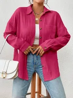 Women's Autumn Blouse Drop Shoulder - Rose Red