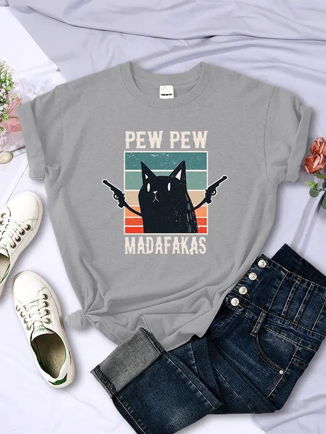 Cute Funny Printed Hip Hop Retro T shirt Creative Casual Top Gray - Shop at LoveMi