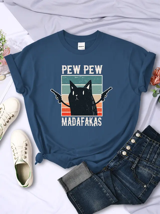 Cute Funny Printed Hip Hop Retro T shirt Creative Casual Top Navy Blue - Shop at LoveMi