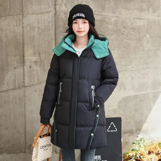Winter Loose Down Cotton padded Coat Women's Coat Mid length Thickened Black - Shop at LoveMi