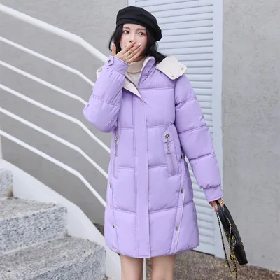 Winter Loose Down Cotton padded Coat Women's Coat Mid length Thickened Purple - Shop at LoveMi