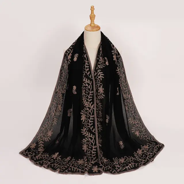 Ethnic Style Black Embroidered Toe Cap Shawl Scarf 2Color - Shop at LoveMi