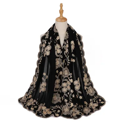 Ethnic Style Black Embroidered Toe Cap Shawl Scarf 6Color - Shop at LoveMi