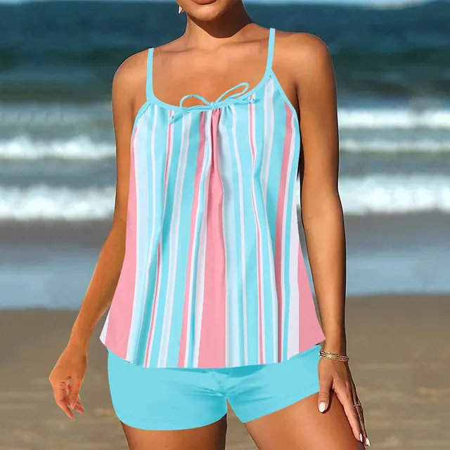 Split Plus Size Boxer Bikini Printed Swimsuit Light Blue - Shop at LoveMi