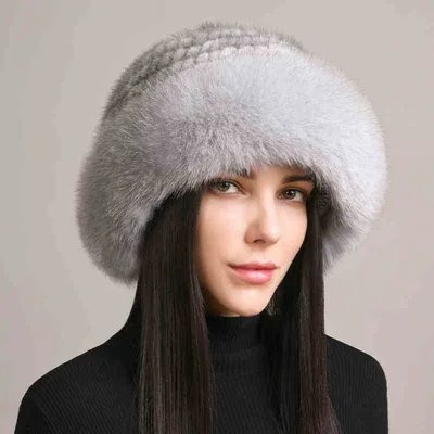 Mink Hair Hat Lady Braided Fur Winter Winter Sapphire Grey - Shop at LoveMi
