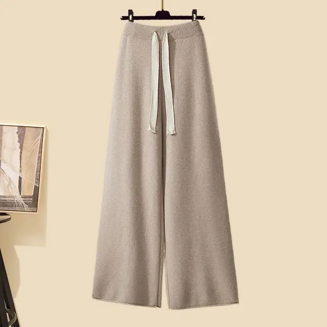 Salt Design Sweater Top Matching Slimming Casual Wide leg Pants Three piece Set 3675 Khaki Wide Leg Pants - Shop at LoveMi