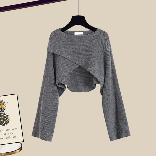 Salt Design Sweater Top Matching Slimming Casual Wide leg Pants Three piece Set 3825 Gray Sweater - Shop at LoveMi