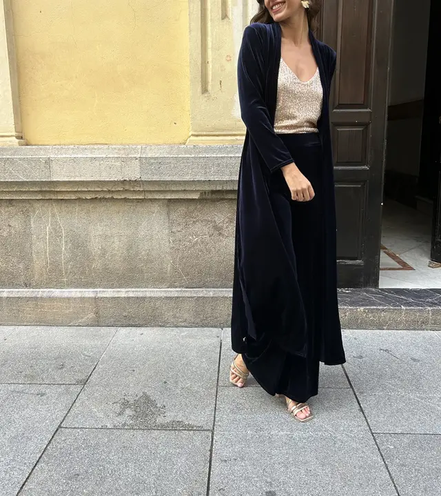 Velvet New Autumn And Winter Temperament Coat Casual Pants Thick Two piece Suit Fashion Women Dark Blue Suit - Shop at LoveMi