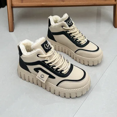 Fleece lined Warm White Shoes For Women High top Board Shoe Black - Shop at LoveMi