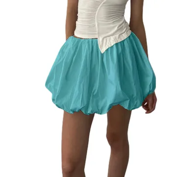 Sexy Casual Solid Color Bubble Mini Skirt Emerald - Shop at LoveMi