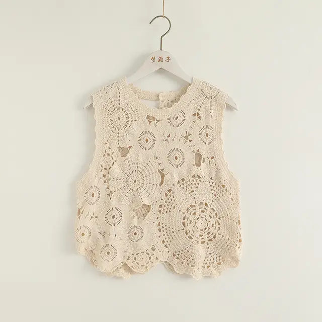 Women's Round Neck Slim Fit Pullover Sleeveless Lace Shirt Apricot - Shop at LoveMi