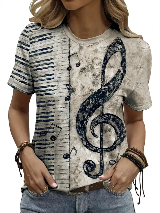 Digital Printing Note Short sleeved T shirt 1781Style - Shop at LoveMi