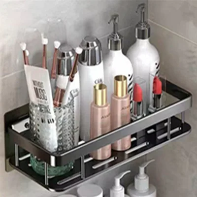 Wall Mounted Storage Shelves For Cosmetics Black Single Layer Wide Brim - Shop at LoveMi
