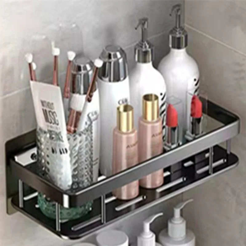 Wall Mounted Storage Shelves For Cosmetics Black Single Layer Wide Brim - Shop at LoveMi