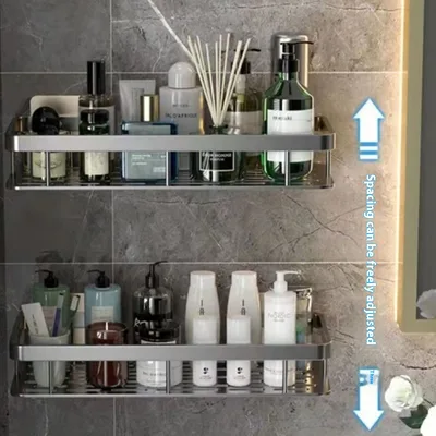 Wall Mounted Storage Shelves For Cosmetics Gun Grey Double Layer - Shop at LoveMi