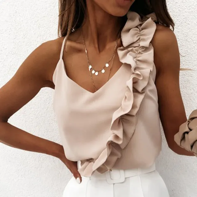 Sexy Temperament Backless Ruffled Spaghetti Straps Top For Women Beige - Shop at LoveMi