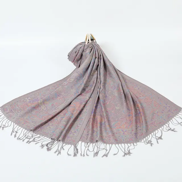 Export Scarf Ethnic Style Jacquard Cashew Tassel Shawl Gray - Shop at LoveMi