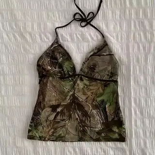 Bow Lace Trim Printed Sleeveless Tank Top - Decorative Pattern Green - View 1