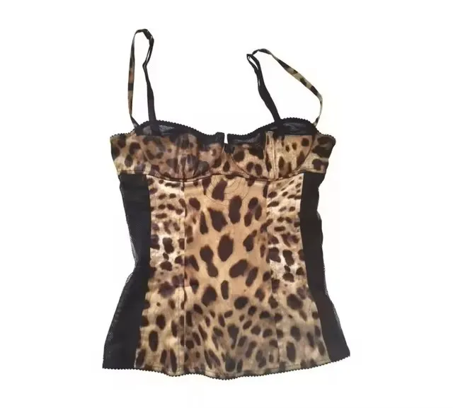 Bow Lace Trim Printed Sleeveless Tank Top Leopard Print - Shop at LoveMi