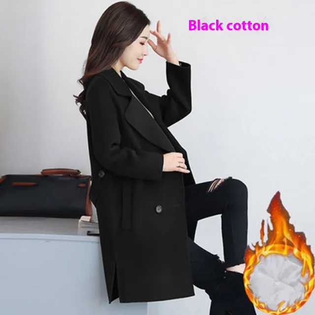 Cotton And Thickening Wool Overcoat Slimming Small Woolen Coat Black, Cotton Lining - Shop at LoveMi