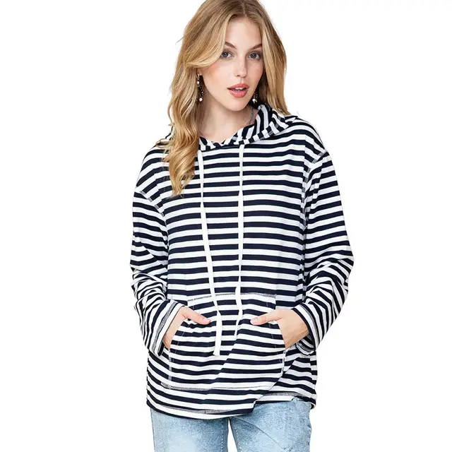 Shiying Striped Hooded Sweater Women's Autumn Fashion Loose fitting Long Sleeves Top Stripes - Shop at LoveMi
