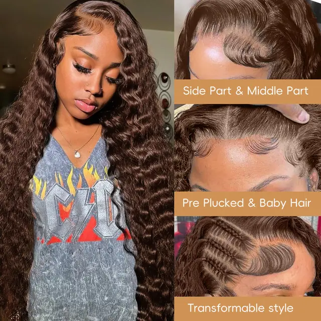 Deep Wave Lace Front Wig 180 Density Chocolate Brown Lace Dark Brown - Shop at LoveMi