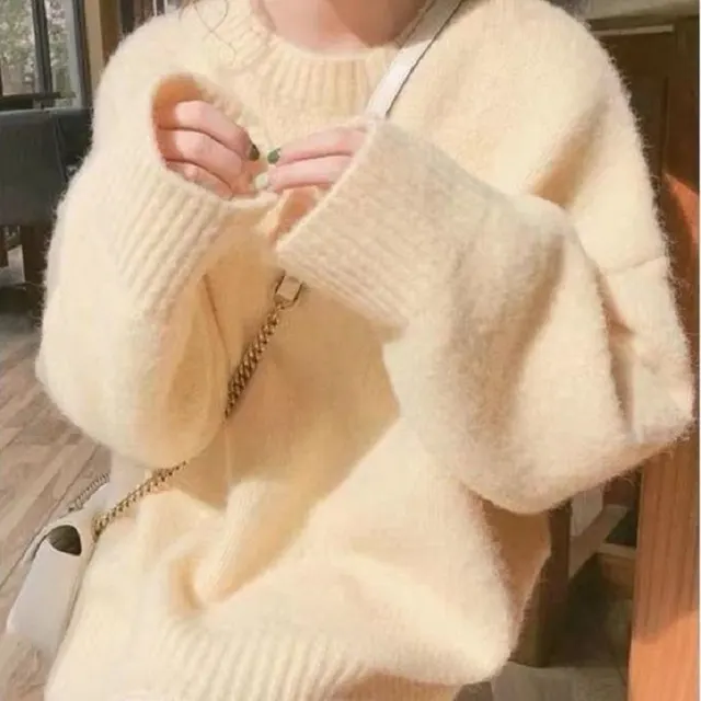 Women's Korean style Solid Color Round Neck Sweater Light Yellow - Shop at LoveMi