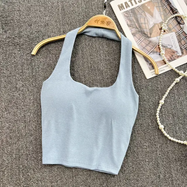 Women's Solid Color European And American Halter Spaghetti Straps Light Blue - Shop at LoveMi