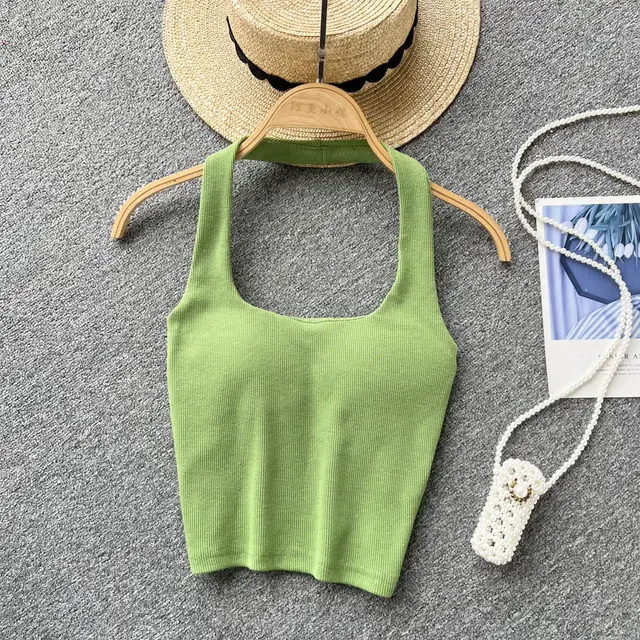 Women's Solid Color European And American Halter Spaghetti Straps Light Green - Shop at LoveMi