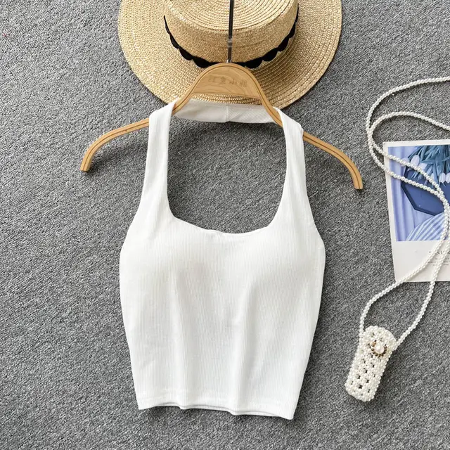 Women's Solid Color European And American Halter Spaghetti Straps White - Shop at LoveMi