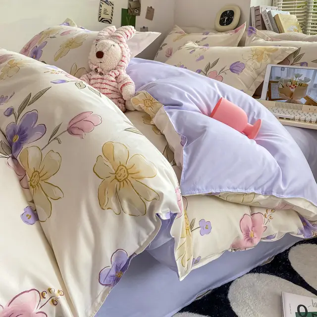 Washed Cotton Student Dormitory Bed Quilt Cover Colorful Garden - Shop at LoveMi