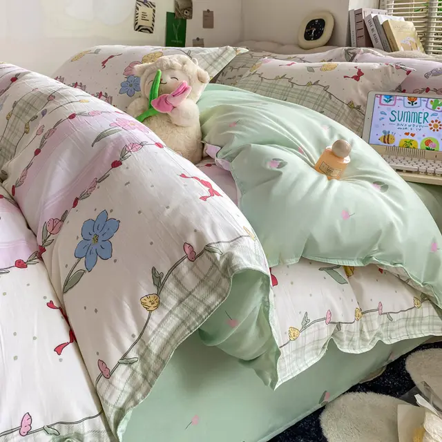 Washed Cotton Student Dormitory Bed Quilt Cover Graceful Flower Language - Shop at LoveMi