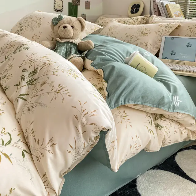 Washed Cotton Student Dormitory Bed Quilt Cover Grass Jelly - Shop at LoveMi
